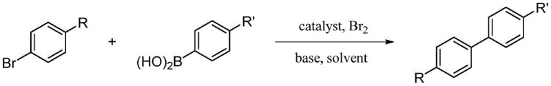 General reaction scheme of bromine-promoted Suzuki coupling in water phase