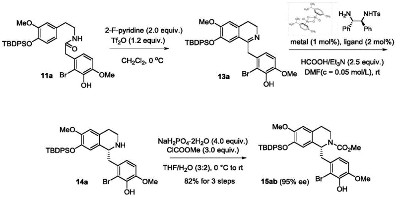 Asymmetric transfer hydrogenation and Bischler-Napieralski reaction sequence