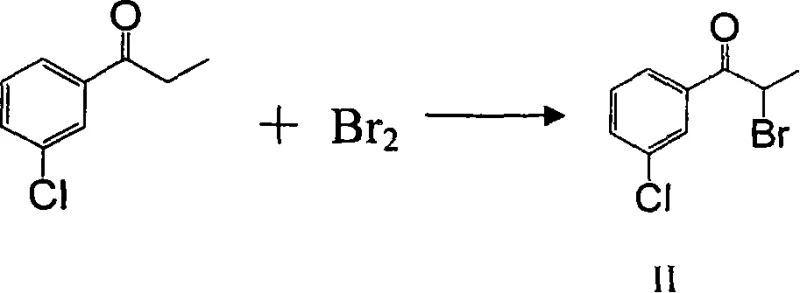 Direct bromination of m-chloropropiophenone to form compound II
