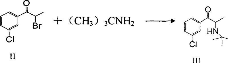Nucleophilic substitution of compound II with tert-butylamine to form compound III