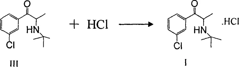 Salt formation reaction converting compound III to Bupropion Hydrochloride