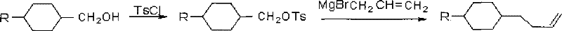 Conventional synthetic route showing the formation of tosylate intermediates and subsequent Grignard reaction