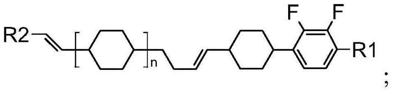 General structural formula of the butylene type liquid crystal compound showing R1 and R2 substituents