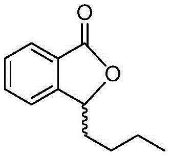 Chemical structure of racemic butylphthalide showing the phthalide core and n-butyl side chain