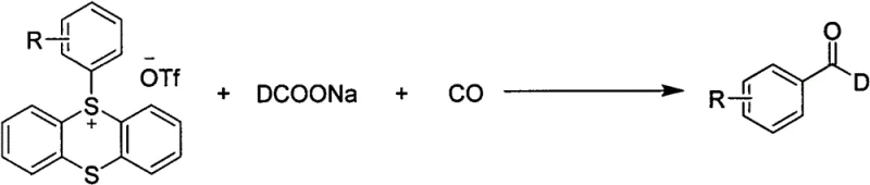 General reaction scheme for Pd-catalyzed synthesis of C-1 deuterated aromatic aldehydes
