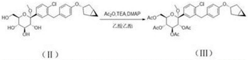 Acetylation reaction scheme converting compound II to intermediate III
