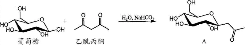 Scheme I showing the reaction of glucose with acetylacetone to form C-glycoside intermediate A