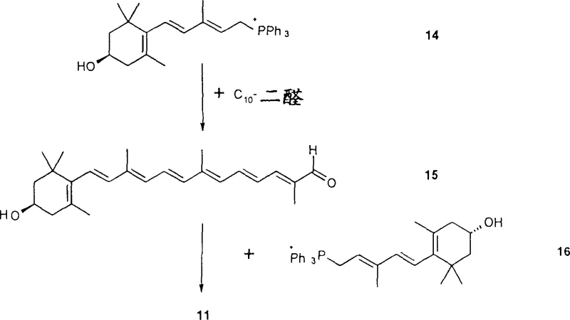 Reaction scheme showing the sequential Wittig reactions required for synthesizing unsymmetric carotenoids like Zeaxanthin