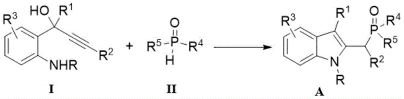 General reaction scheme for synthesizing C2-phosphonomethylene indole compounds from propargyl alcohols and phosphine oxides