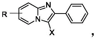 General structural formula of 2-phenylimidazo[1,2-a]pyridine compounds showing variable substituents R and halogen X