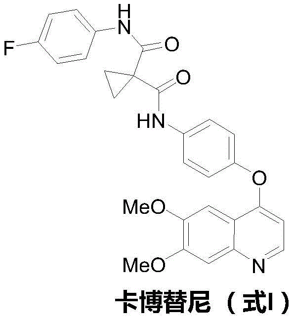 Chemical structure of Cabozantinib showing the quinoline core and cyclopropane dicarboxamide linker