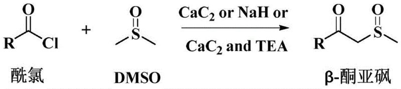 General reaction scheme showing acyl chloride reacting with DMSO in the presence of CaC2 or NaH or CaC2 and TEA to form beta-ketosulfoxide