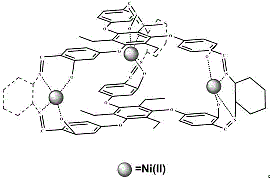 Chemical structure of the cage-shaped supramolecular catalyst Ni(II)-SNC showing the metal coordination within the organic framework
