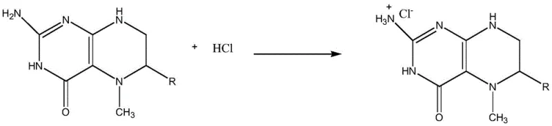 Reaction of pterin impurities with hydrochloric acid forming water-soluble salts for removal