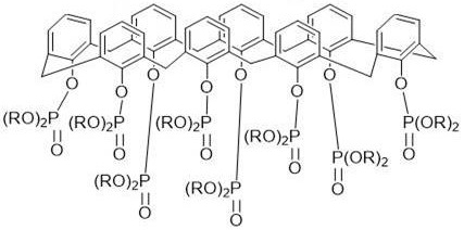 Chemical structure of the upper-edge eliminated lower-edge fully substituted calixarene phosphate derivative