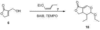 Reaction scheme showing the one-pot oxidation and oxa-Diels-Alder reaction to form the pyran intermediate