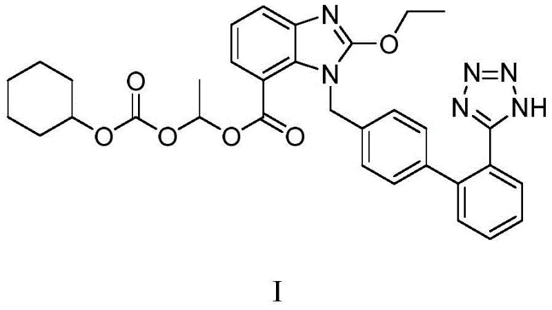 Chemical structure of Candesartan Cilexetil showing the benzimidazole and tetrazole moieties
