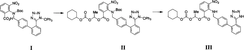 Specific reaction scheme showing the conversion of Compound I to II and then to III via esterification and deprotection