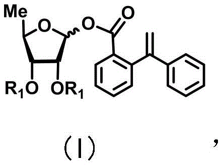 General formula (I) of the novel 5-deoxy-D-ribofuranose 1-[2-(1-styryl)benzoate] derivative