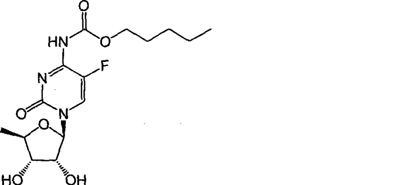 Chemical structure of Capecitabine showing the fluoropyrimidine base and ribose sugar moiety