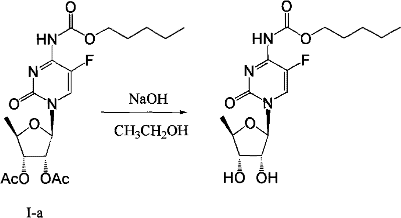 Final hydrolysis step converting Formula I-a to Capecitabine using NaOH