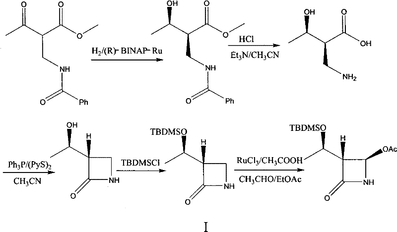 Prior art reaction scheme showing asymmetric hydrogenation using expensive BINAP-Ru catalyst