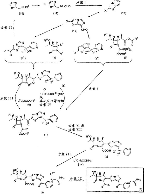 Overview of the novel synthetic scheme B for carbapenem derivatives