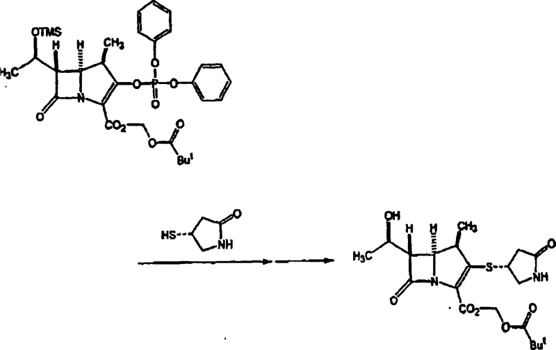 Final thiol substitution reaction to form carbapenem