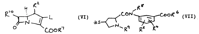 Reaction scheme showing the coupling of Formula VI and Formula VII to form the protected carbapenem intermediate