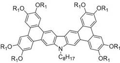 General chemical structures of carbazole-containing discotic liquid crystal compounds Formula I and II