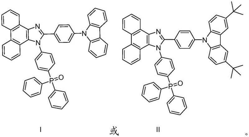Specific molecular structures of Compound I and II showing the carbazole-phenanthroimidazole-phosphine oxide architecture