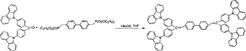Wittig-type coupling reaction converting the ketone intermediate into the final bis-vinyl carbazolyl biphenyl product