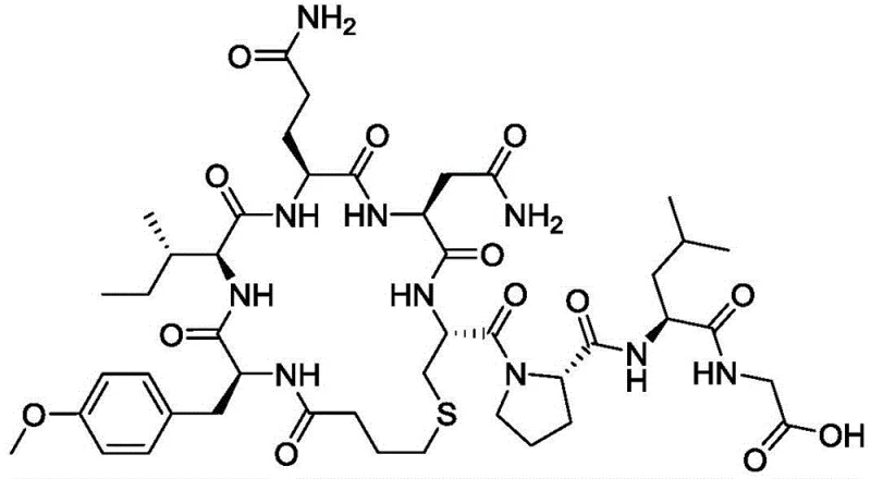 Chemical structure of Carbetocin impurity Gly9-OH showing the cyclic peptide backbone and side chains