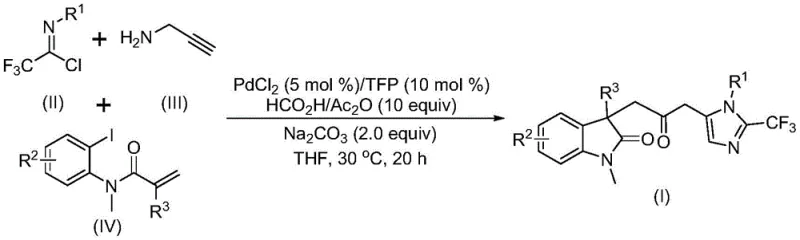 General reaction scheme for Pd-catalyzed synthesis of carbonyl-bridged biheterocyclic compounds using in-situ CO generation