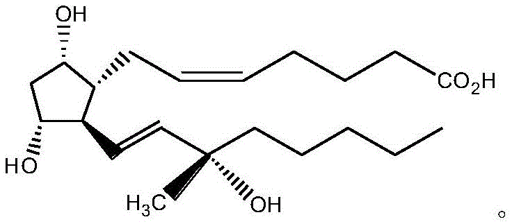 Chemical structure of Carboprost showing chiral centers and functional groups