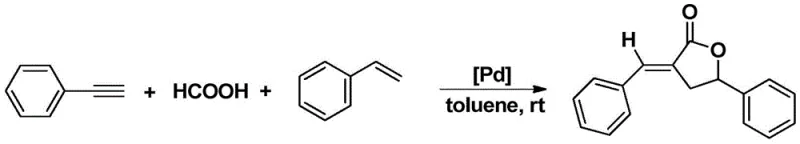 General reaction scheme for the one-pot synthesis of alpha-methylene-gamma-butyrolactones using the novel catalyst
