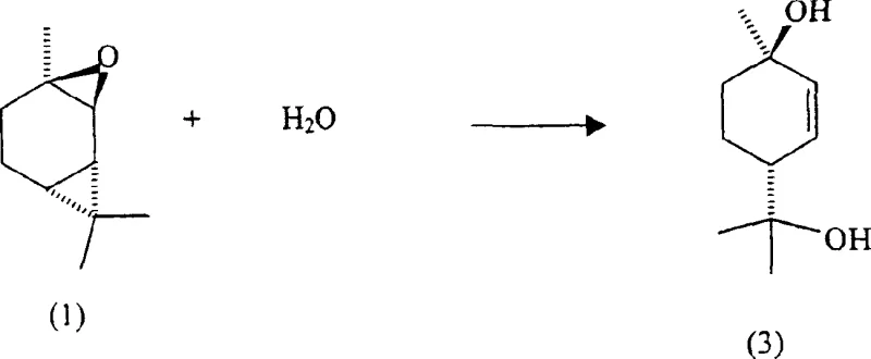 Reaction of (+)-2-carene epoxide with water to form (+)-p-menth-2-ene-1,8-diol