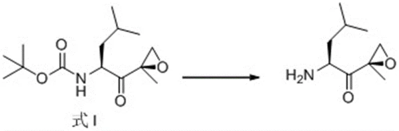 Final coupling reaction of Formula I with Formula IV to produce Carfilzomib