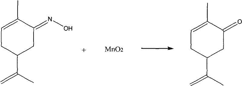 Chemical reaction scheme showing the oxidation of carvone oxime to carvone using manganese dioxide