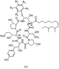 Structure of the key intermediate Formula V showing the substituted thiophenol moiety attached to the peptide backbone