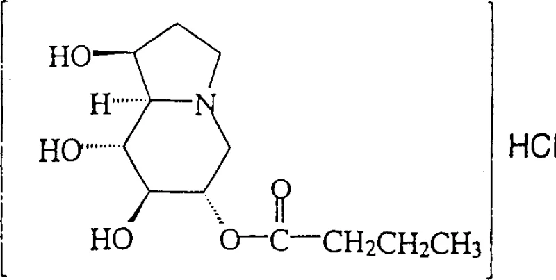 Chemical structure of 6-O-butyrylcastanospermine HCl showing the specific esterification at the 6-position