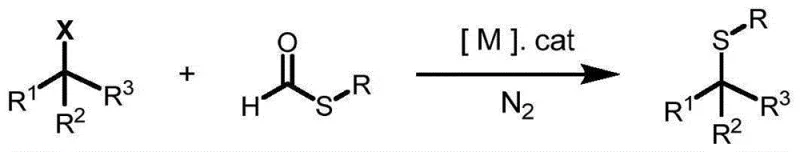 General reaction scheme for C(sp3)-S bond formation using alkyl halides and thioformates