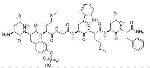 Chemical structure of Cholecystokinin Octapeptide (CCK-8) showing the critical sulfated tyrosine residue