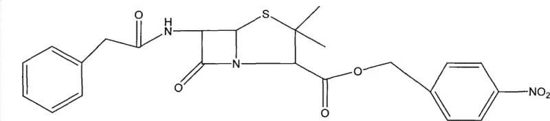 Chemical structure of Penicillin G p-Nitrobenzyl showing the protected carboxylic acid group essential for subsequent oxidation steps