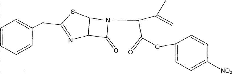 Structure of the expanded ring intermediate 6-benzyl-2-oxygen-3-nitrogen-(isopropyl alkene)-5-thia-dicyclo showing the cephalosporin nucleus formation