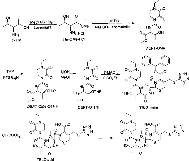 Alternative benzyl protection pathway for cefbuperazone side chain synthesis