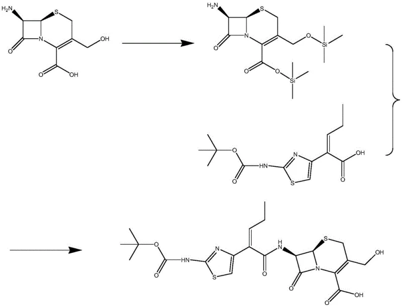 Prior art synthesis route showing complex protection and deprotection steps