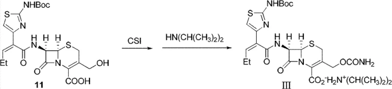 Reaction scheme showing the final carbamoylation and salt formation steps to produce Intermediate III