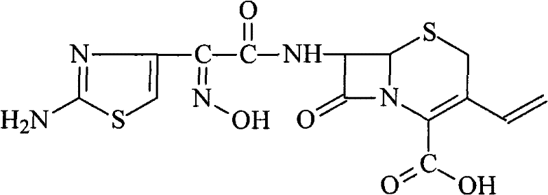 Chemical structure of Cefdinir showing the vinyl and aminothiazole side chains