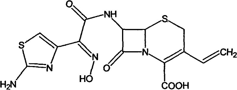 Chemical structure of Cefdinir showing the vinyl group and thiazole side chain